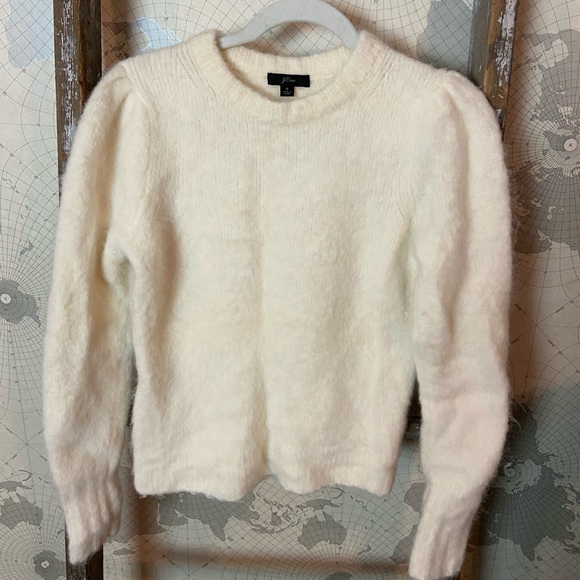 j crew puff sleeve fuzzy crewneck sweater